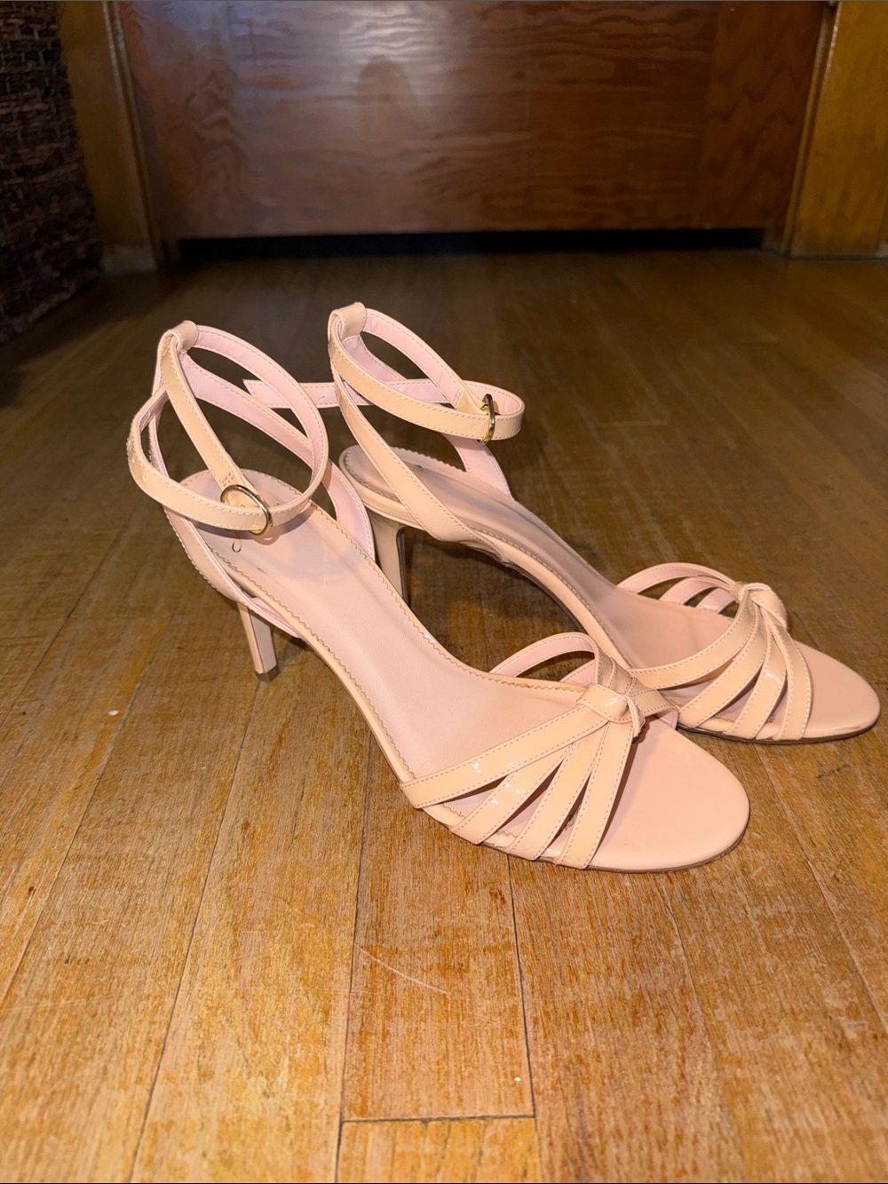 J. Crew Pale Pink Knotted Strappy Ankle-Heel Sandals